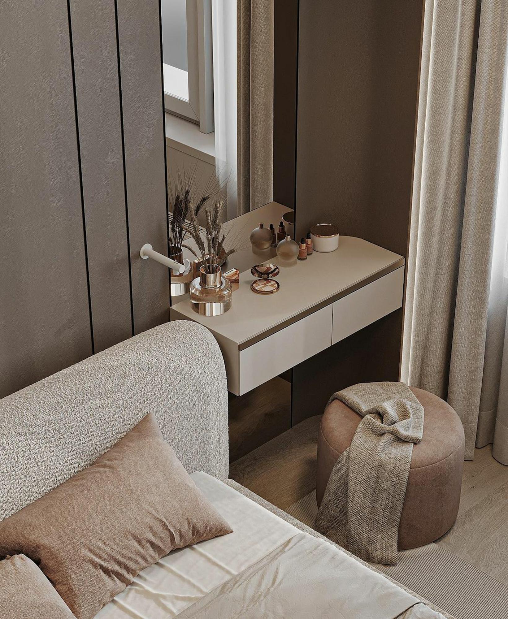 Dormitor editorial, styling neutru